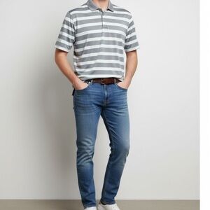 Under Armour Men's Gray White and Turquoise Striped Polo Shirt